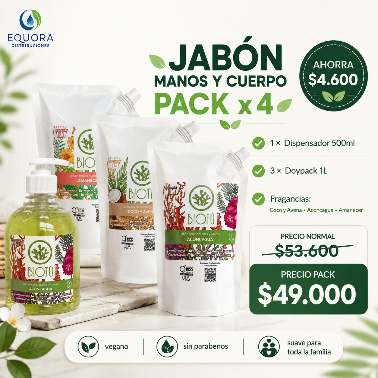 Jabon Manos y Cuerpo Pack x 4